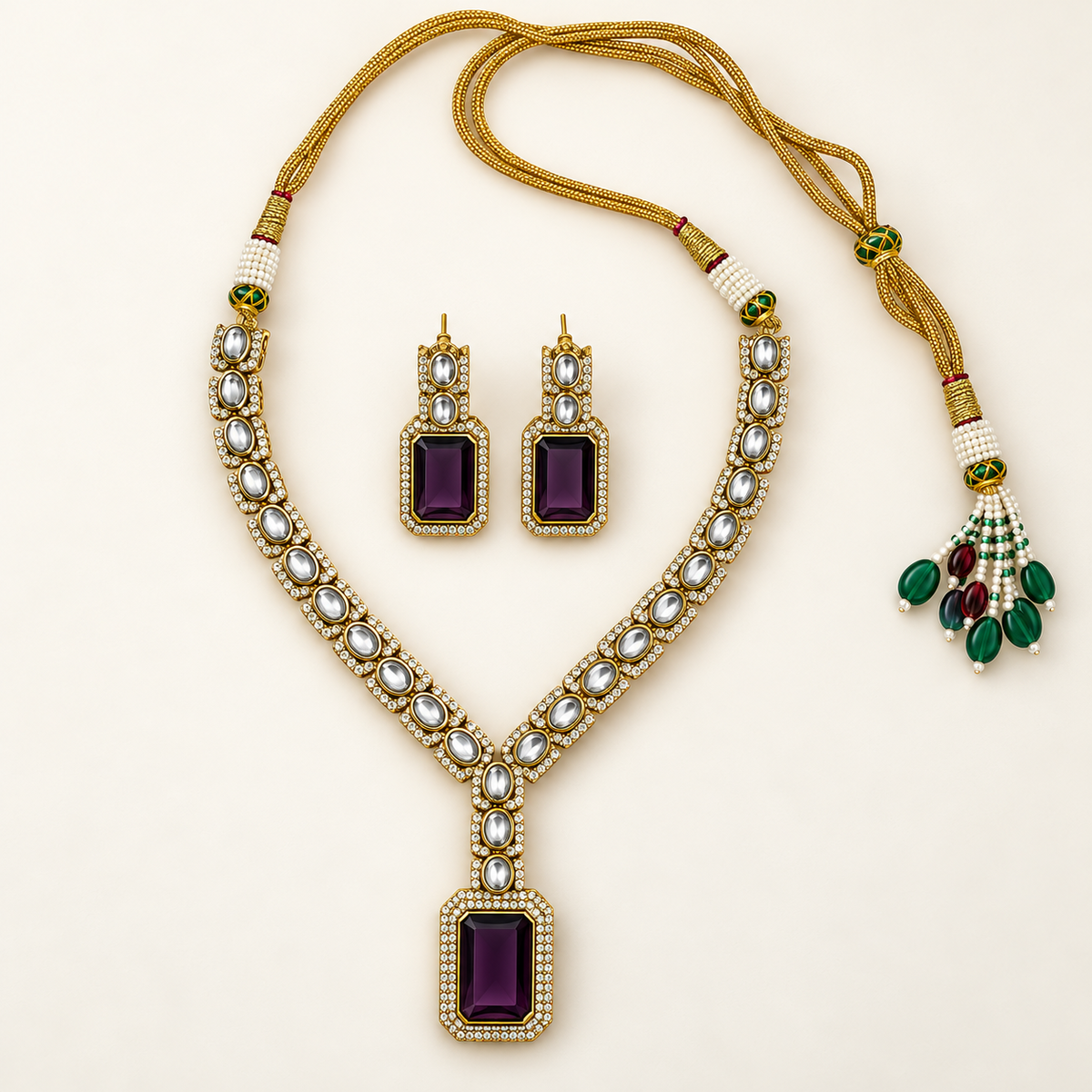 Purple Rectangular Pendant Necklace and Earrings Set — hero