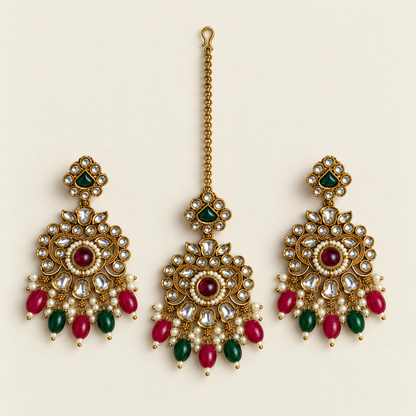 Roze-groene sieradenset met kralen en medaillon
