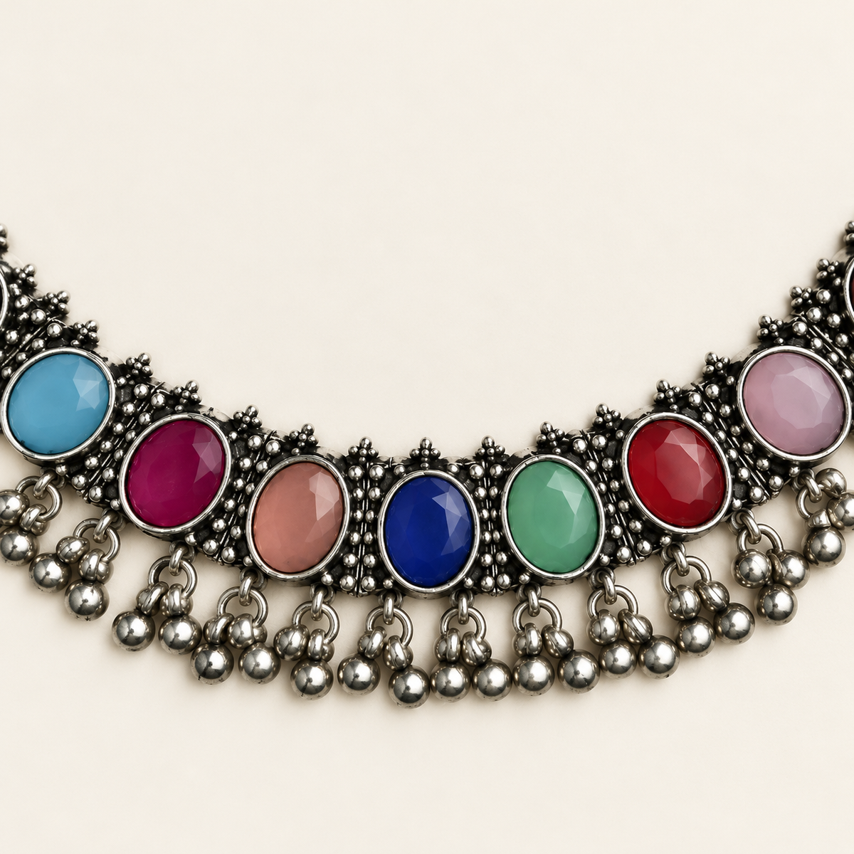 Multicolour Oval Necklace and Maang Tikka Set