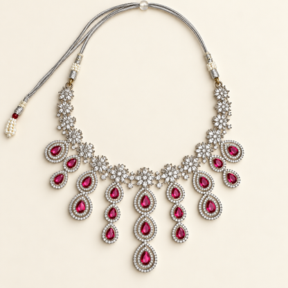 Pink Teardrop Cascade Necklace Set