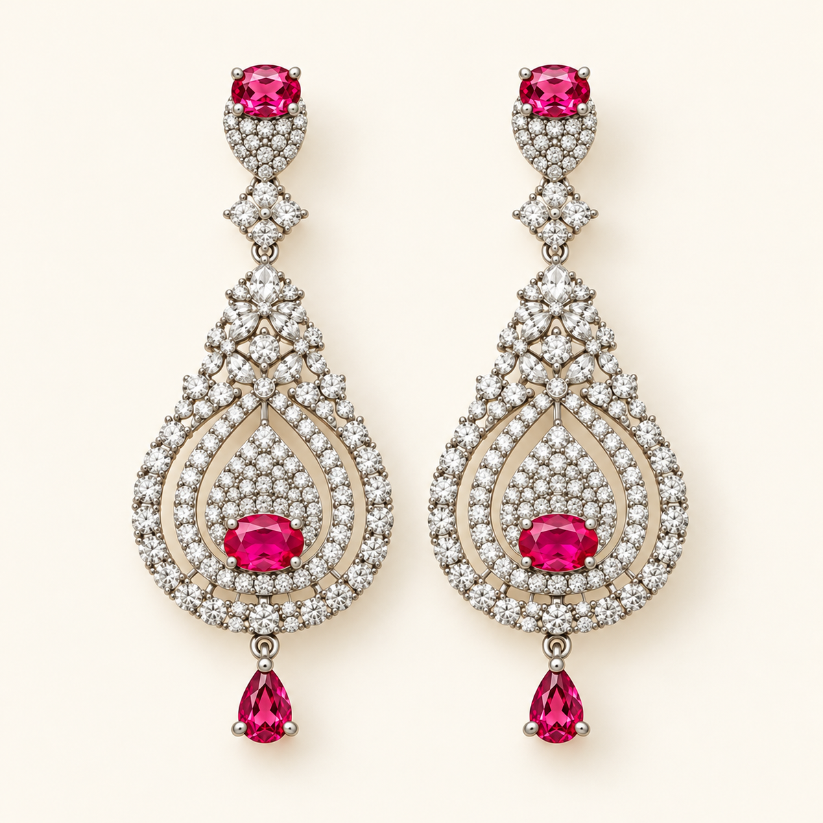 Pink Teardrop Cascade Necklace Set