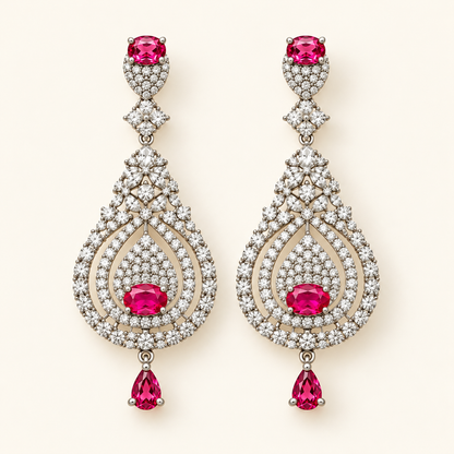 Pink Teardrop Cascade Necklace Set