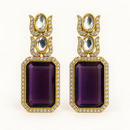 Purple Rectangular Pendant Necklace and Earrings Set — earring pair