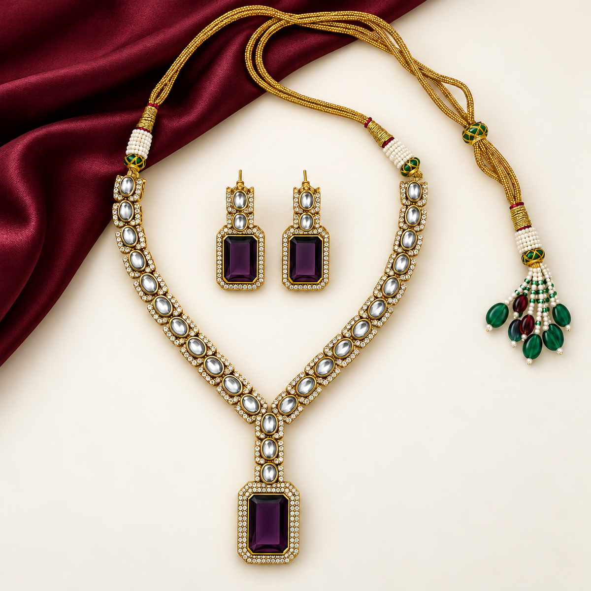 Purple Rectangular Pendant Necklace and Earrings Set — alternate