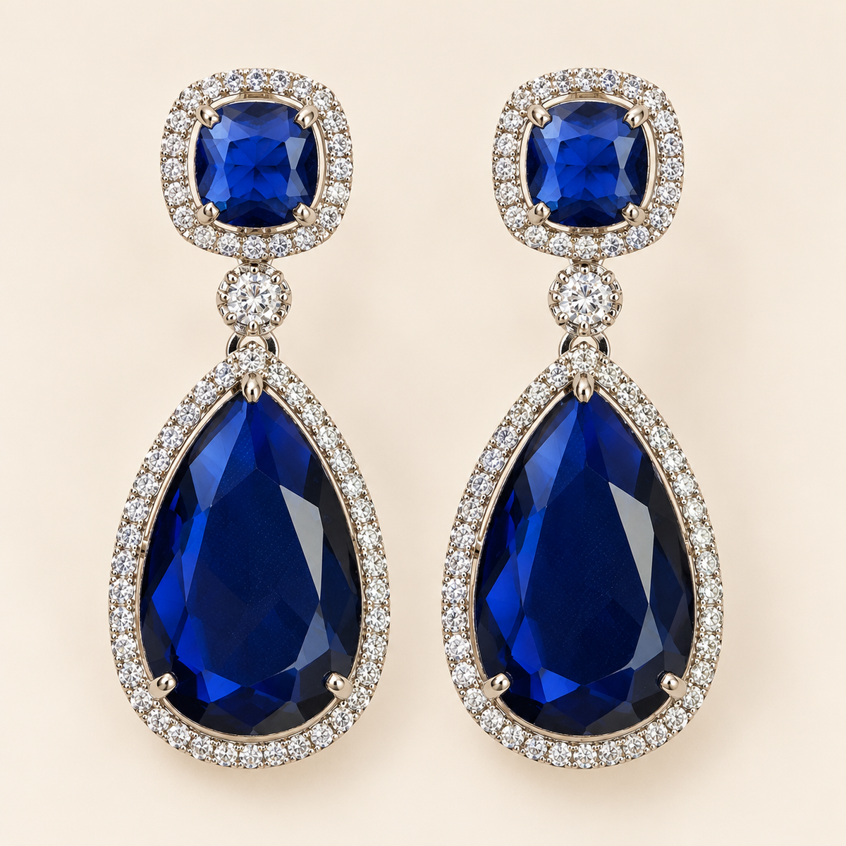 Deep Blue Oval Y-Necklace and Earrings Set