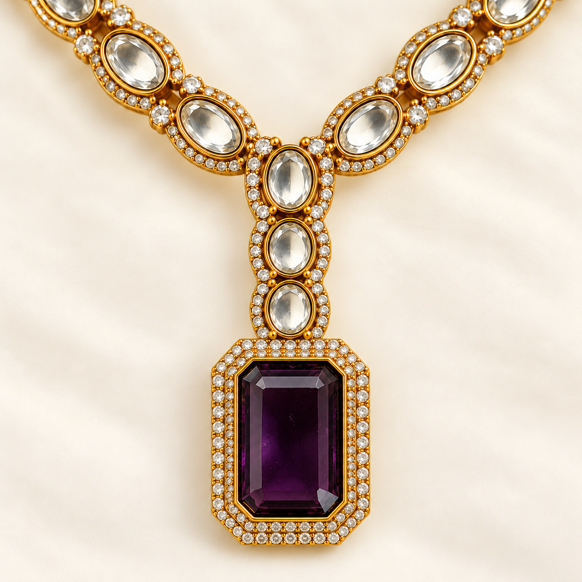 Purple Rectangular Pendant Necklace and Earrings Set — P14 02 detail v3