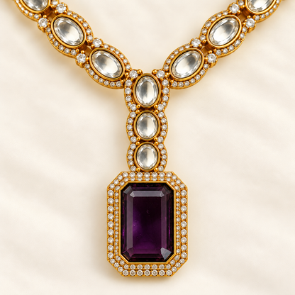 Purple Rectangular Pendant Necklace and Earrings Set — P14 02 detail v3